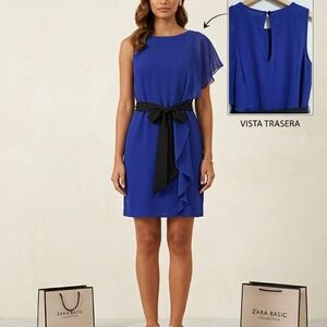 Zara Asymmetrical Blue Dress with Black Belt